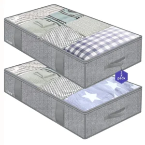 2 Pack Foldable Underbed Bags Blankets Clothes Comforters Storage Bags w/ Zipper