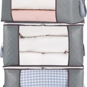 3Pcs Zippered Storage Bag for Closet King Comforter, Pillow, Quilt, Bedding, Clo